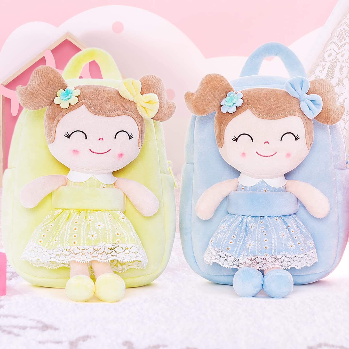 Gloveleya Kids Backpack Toddler Girls Backpacks With Soft Plush Doll Toys Blue 9''