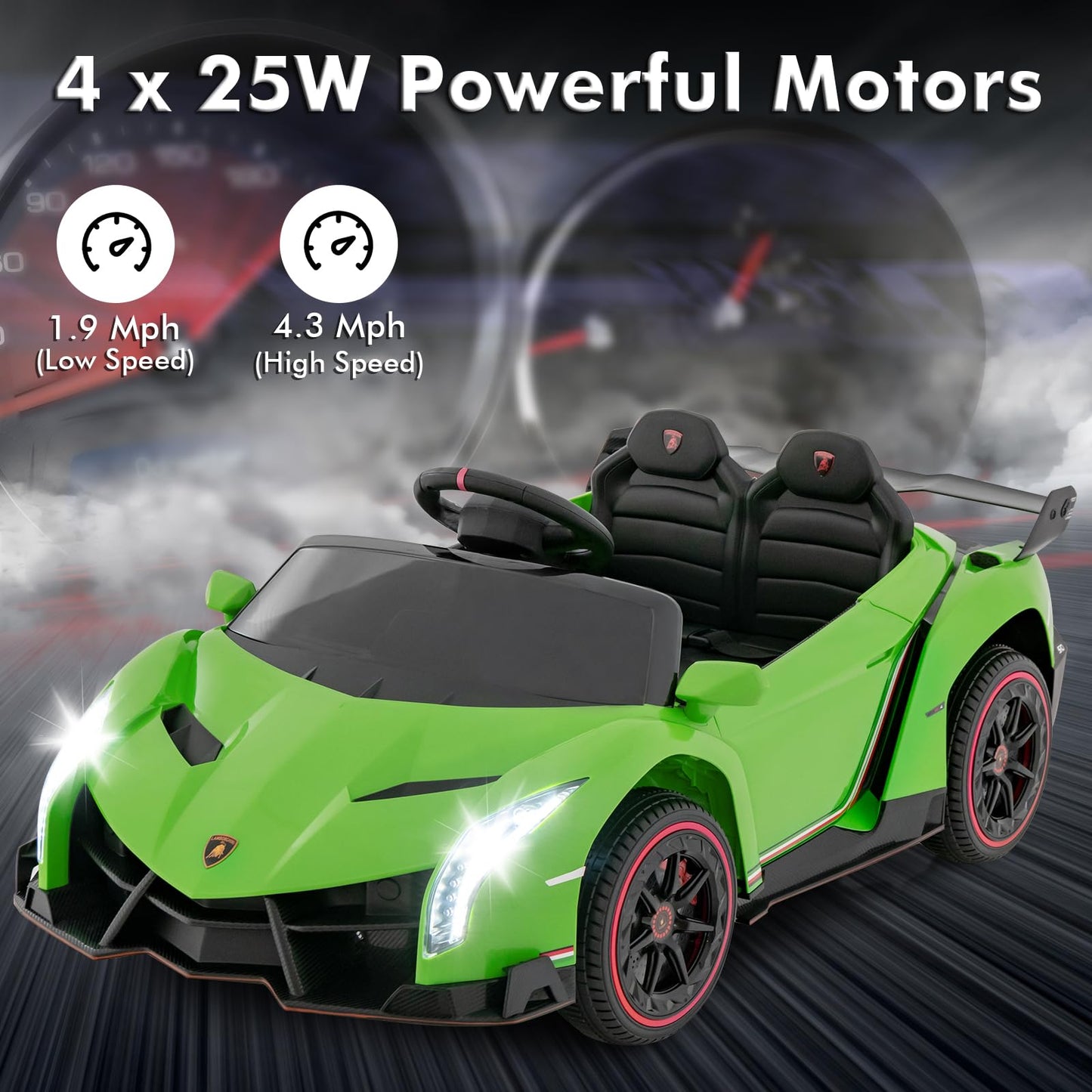Olakids Kids Ride On Car, 12V 4Wd Licensed Lamborghini Veneno Electric Vehicle With Remote Control, Toddlers Battery Powered Toy Gift With 2 Speeds, Rocking Mode, Music, Usb, Mp3 (Green)