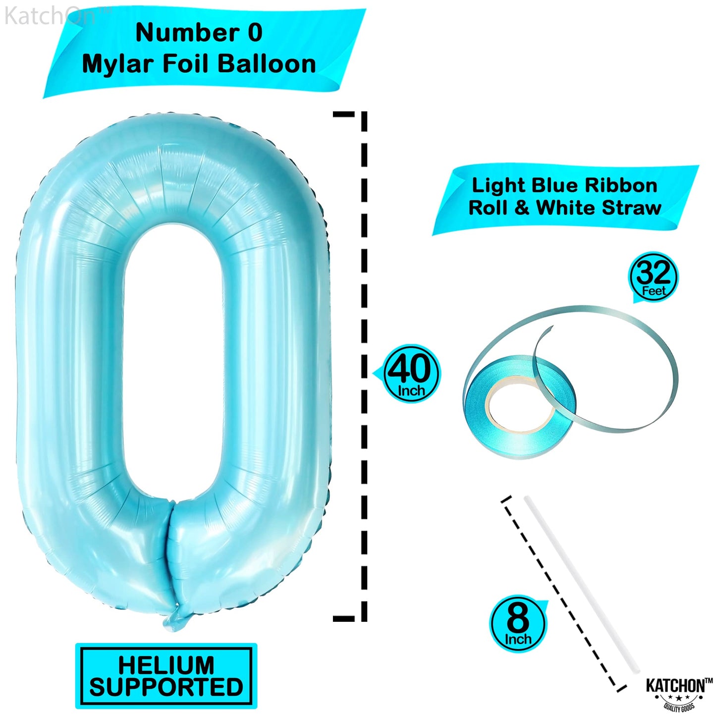 Giant Light Blue 0 Balloon Number - 40 Inch | 0 Foil Balloon | Light Blue Zero Balloon For Ocean Theme Birthday Party Supplies | 0 Mylar Light Blue Number Balloon | Zero Mylar Birthday Decorations