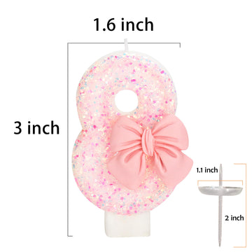 ElekFX 80th Birthday Candles for Cake, Pink Bow Number Cake Candles, 2.76 inch Number Happy Birthday Candle, Cake Topper Decorat