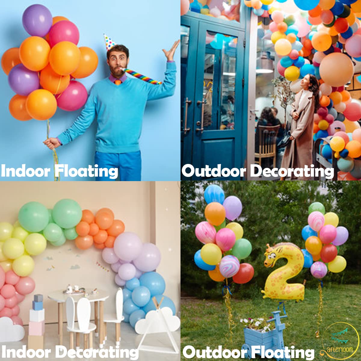 AFTERLOON Biodegradable Balloons 24 pcs Sand White 12 Inch, Matte Color Thickened Extra Strong Latex Helium Float, Multicolor Co