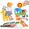 Wooden Animal Puzzles Toys For Toddlers,12Pc Safari Animal Figures,Animal Matching Sorting Stacking Toys For Boys Child Girls,Ed