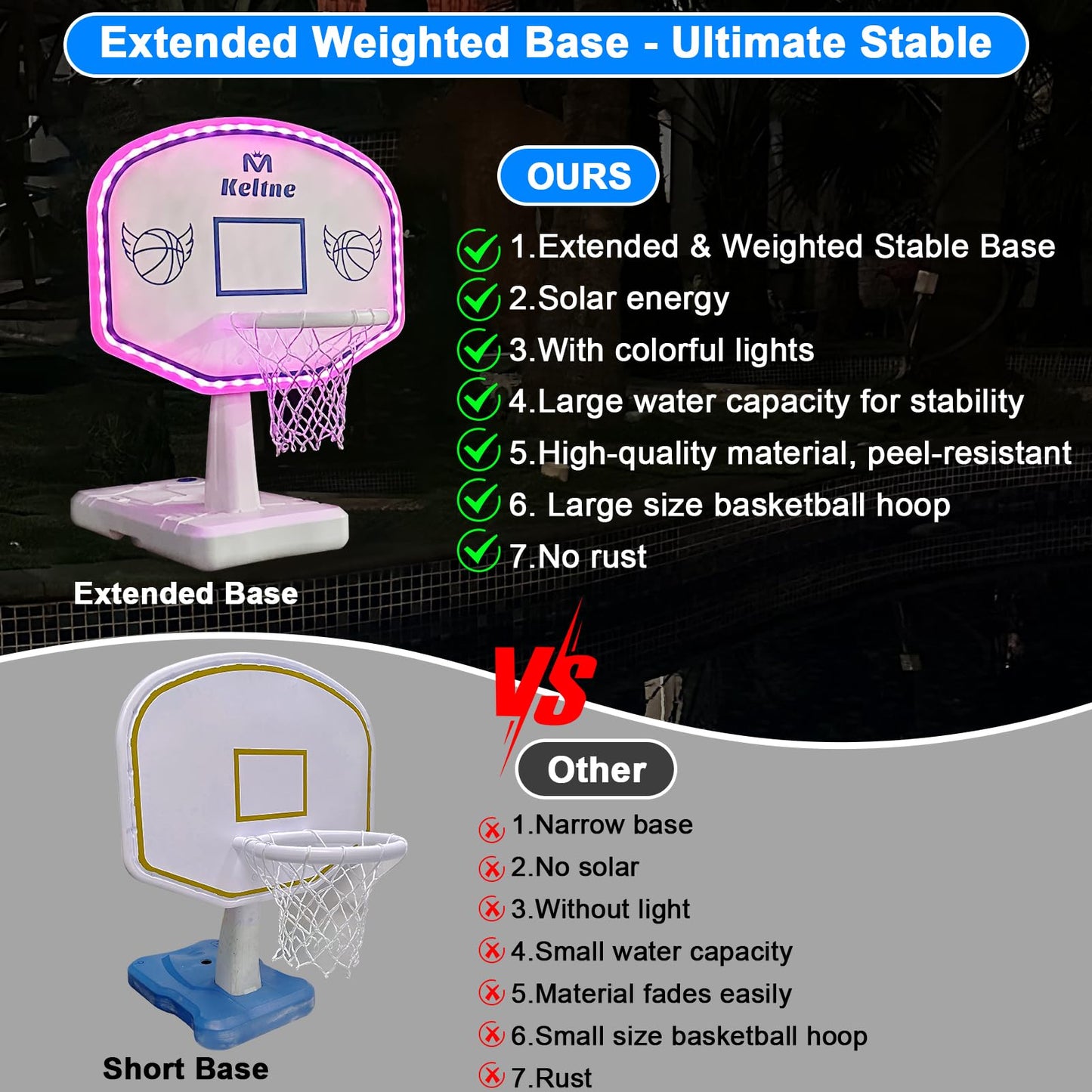 Pool Basketball Hoop Poolside, Lengthen Sturdy Base Pool Summer Water Basketball Hoop Game For Kids Boys Girls, Swimming Pool Ba