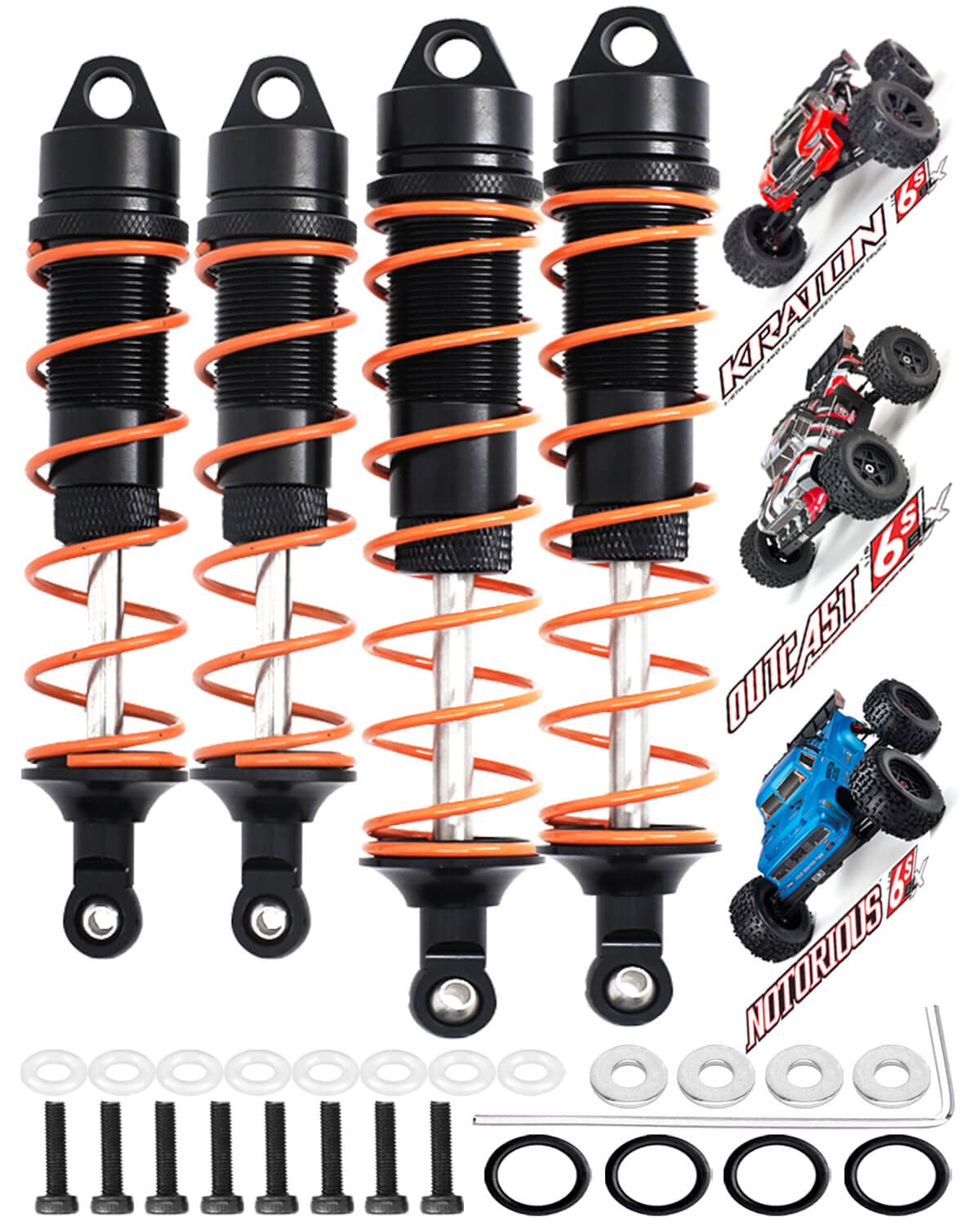 4PCS Alloy RC Shocks Dampers Upgrades Part for Arrma 1/8 Outcast 6S BLX Kraton Notorious 6S BLX,ARRCat 4PCS BIG BORE Front Rear
