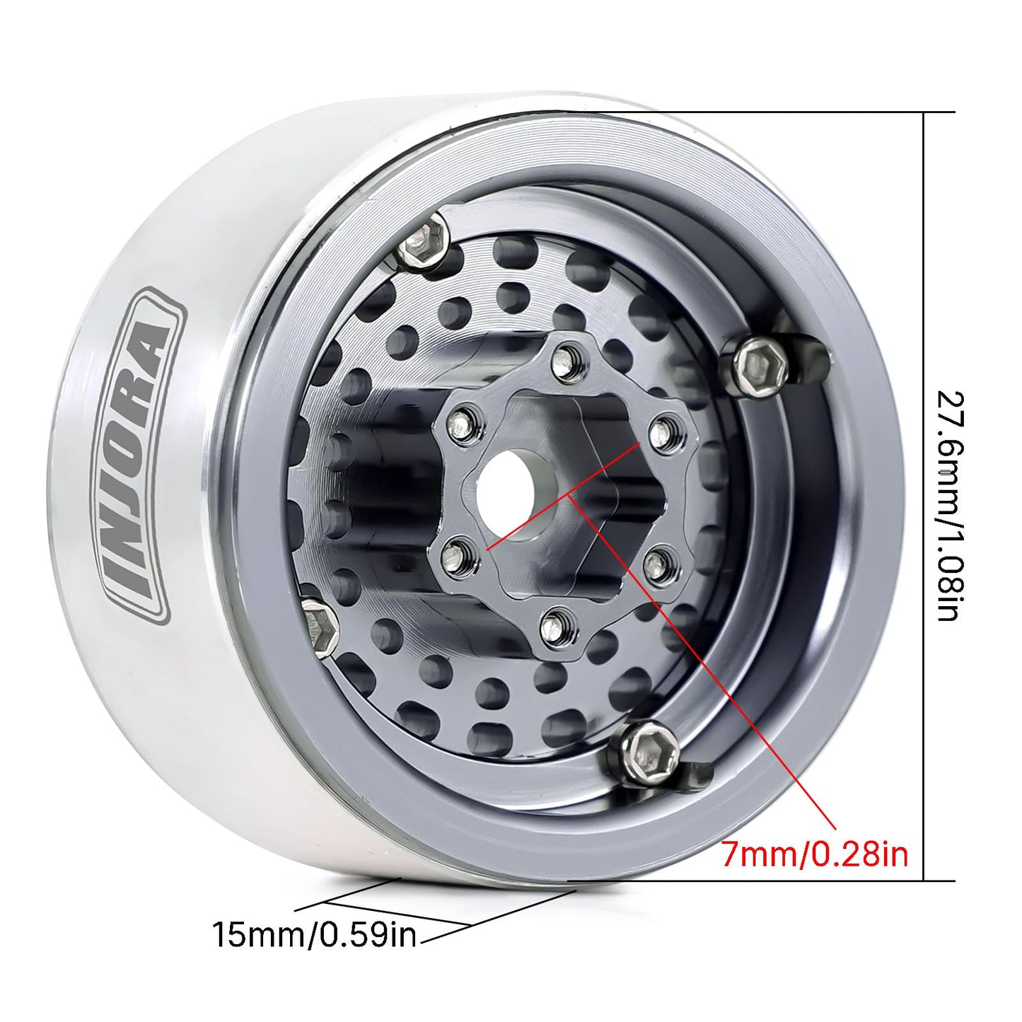 INJORA CNC Aluminium 1.0'' Beadlock Wheel Rim for 1/18 1/24 RC Crawler (Grey)