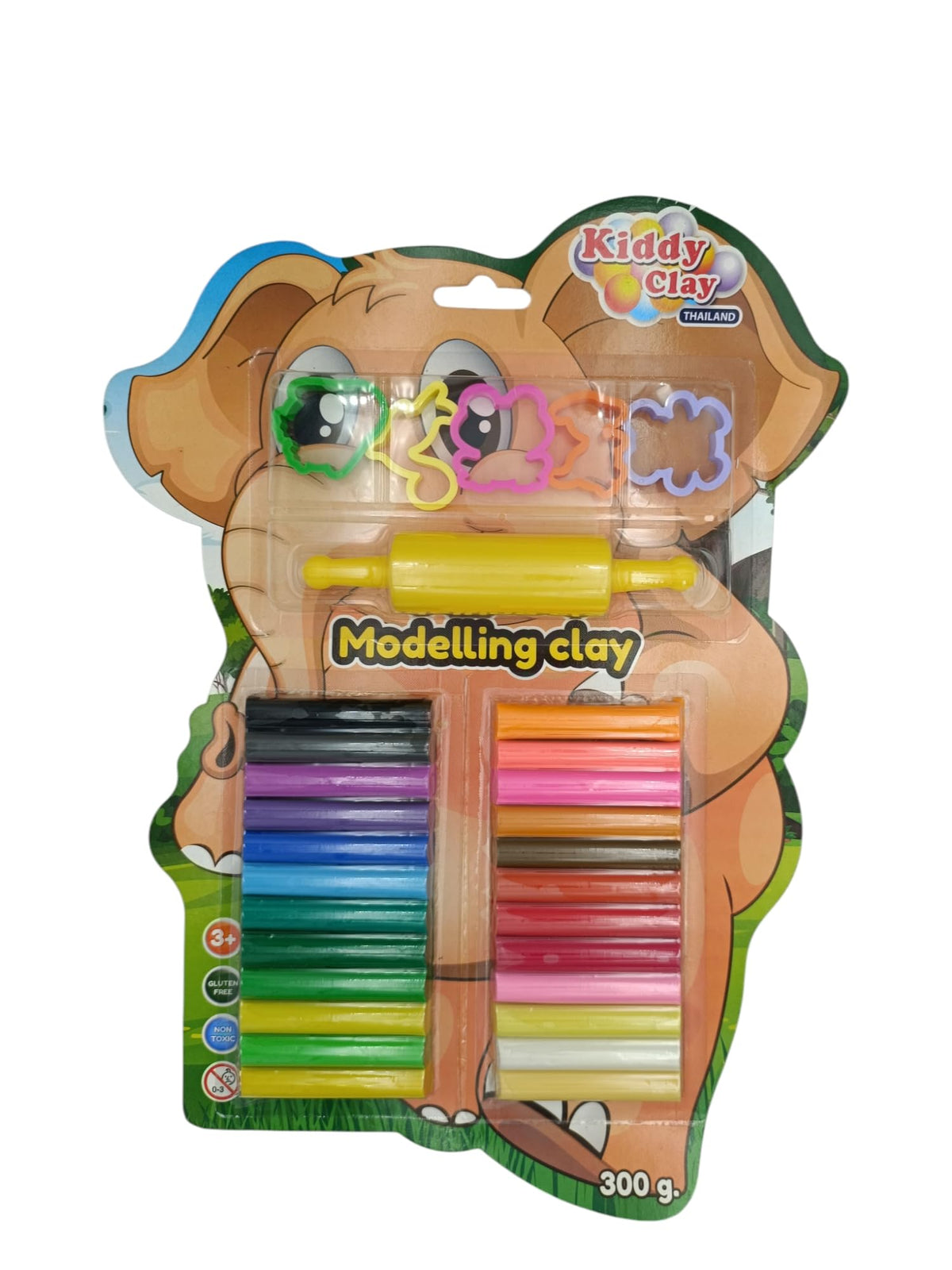 Kiddy Clay Pack Of 24 Modelling & Sculpting Clay (300 G.) & 5 Cutters And Roller In Blister Card, Colourful Reusable Diy Soft, C
