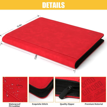 Arkeiliy enhanced Ringless Trading Card Binder - 1024 Capacity 16 Side-Loading Pockets per Page Archival Quality Protection & Anti-Slip Spine for TCG MTG Sports Cards (Red)