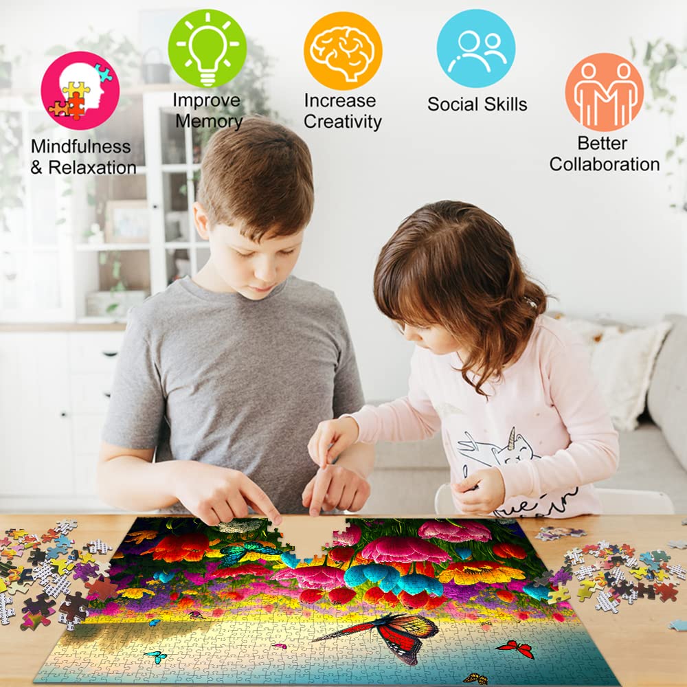 Huadada Jigsaw Puzzles For Adults 1000 Piece Jigsaw Puzzles For Adults Challenging Game Butterfly Puzzle With Letters On Back(Butterfly And Flower)
