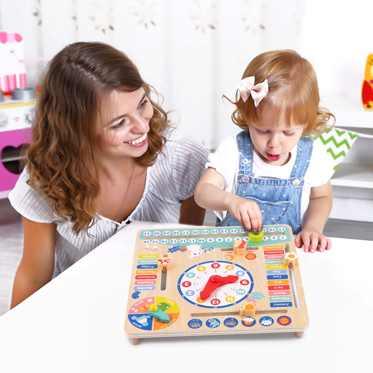 Tookyland Montessori Educational Wooden Learning Toys Kids Daily Calendar My Calendar Clock Wooden Toys Gifts For Toddler Kids A