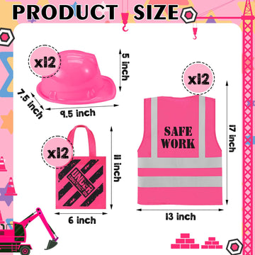 Geyoga 36 Pcs Kids Construction Worker Costume Construction Dress Up Party Favors Vests Hats Bag For Birthday Age 3-8(Pink)