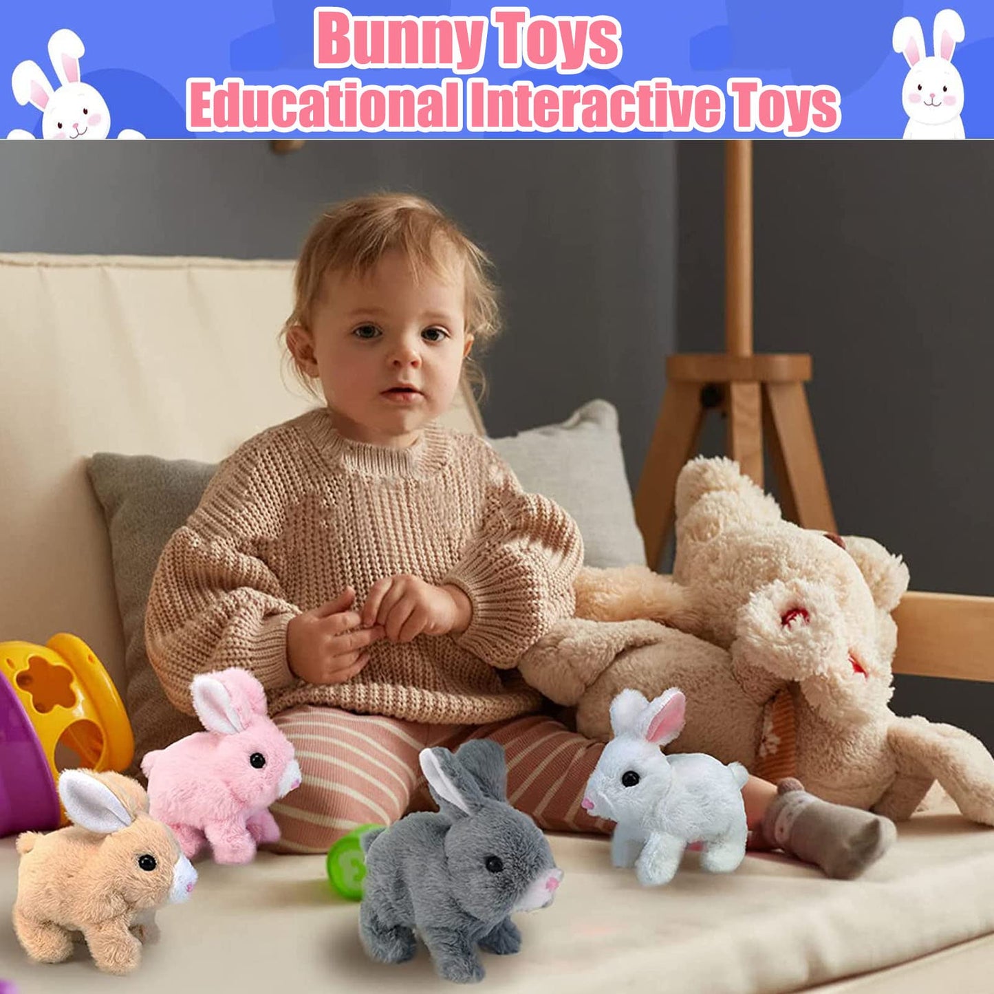 Bunny - My Realistic Bunny Toy,Bunny Realistic Bunny,Easter Basket Stuffer Realistic Bunny Toy,Jumping, Twitching, and Shaking E