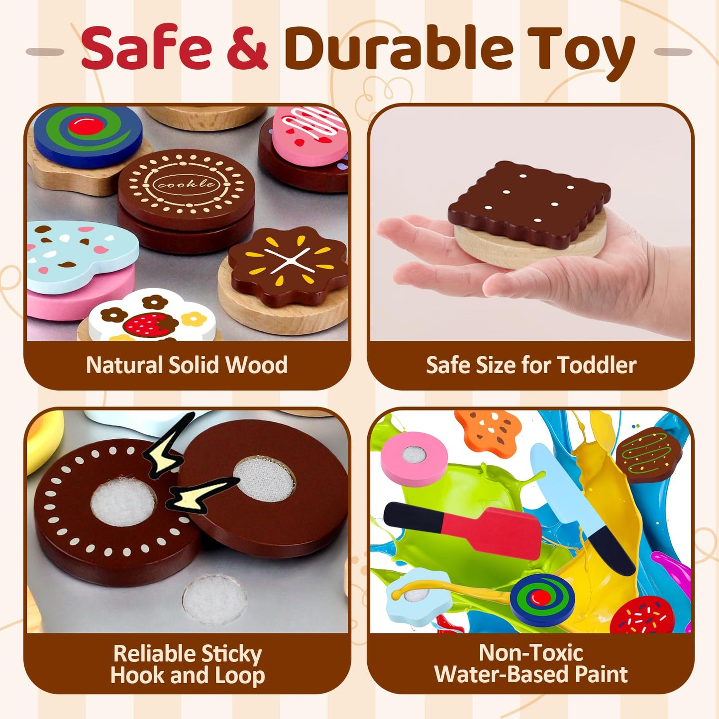 Wooden Cookie Play Food Set for Kids Kitchen Accessories Food Toys for Toddlers 1-3 Pretend Play Slice and Bake Gift for 3 4 5 Y