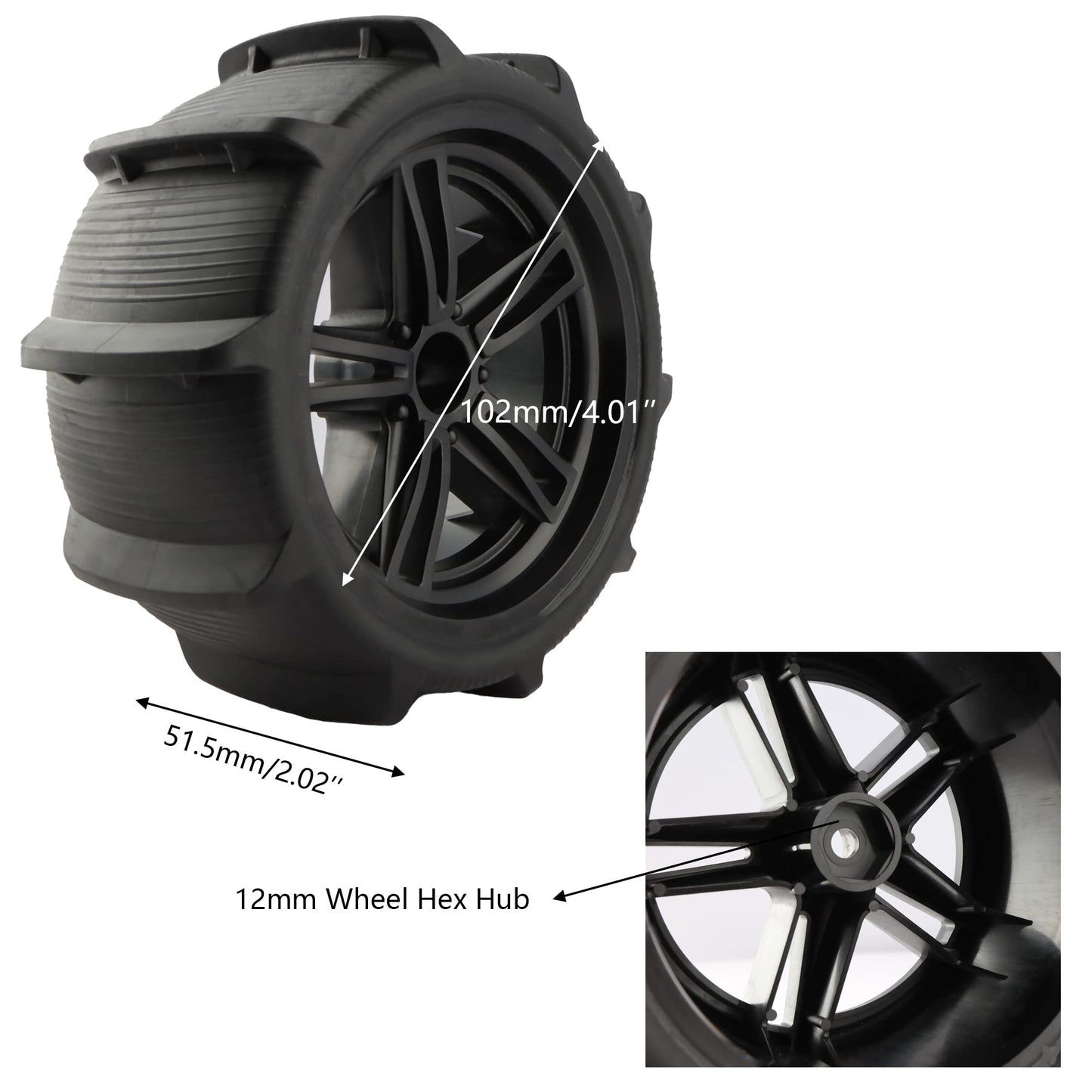 GDOOL 1:10 1:12 Paddles Buggy Tires Hex 12mm Wheels for Snow Sand 1:10 1:12 9125 9155 9156 124009 X-07 F-10 YC400 2995RC Car(4 P