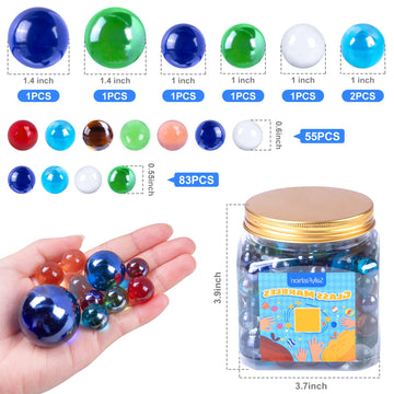 Sallyfashion 145Pcs Colorful Marbles Bulk, Glass Marbles With Marble Jar Assorted Sizes Marbles For Kids Marbles Game Marble Run Vase Fillers Fish Tank