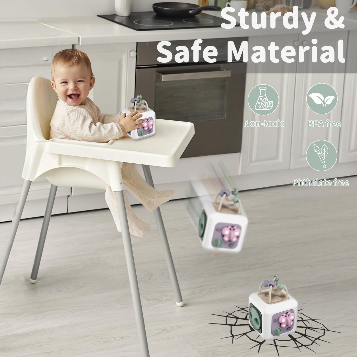 Socbtnso Baby Busy Board Cube, Toys For 1 Year Old Boy Girl, Montessori Toys For 1+ Year Old, Travel Toys For Toddlers 1-3, Lear