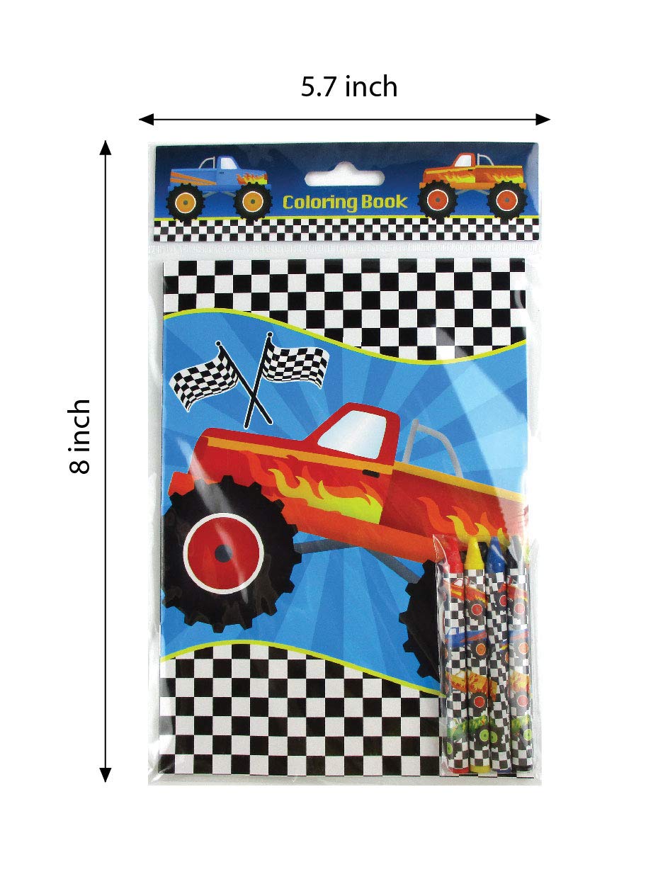 Tinymills Monster Truck Coloring Book Set With 12 Coloring Books And 48 Crayons Monster Truck Birthday Party Supplies Favor Bag Filler Carnival Prizes Rewards Classroom Party