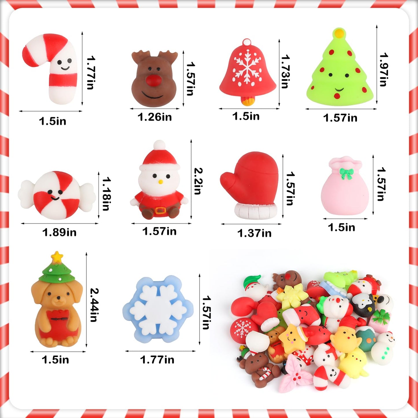 Suloli 36 Pcs Christmas Mochi Squishy Toys, Xmas Squeeze Toys Stress Reliever Anxiety Packs For Kids Christmas Party Favors Stocking Stuffers Gifts