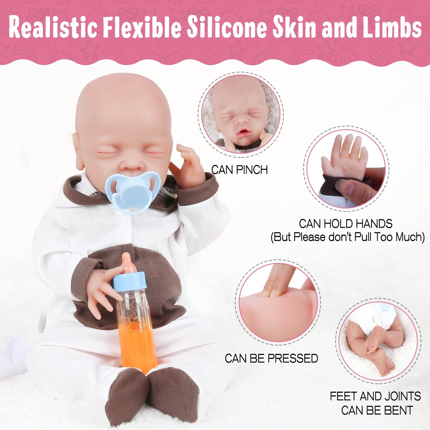 Vollence 18 Inch Eye Closed Full Silicone Baby Doll,Not Vinyl Dolls,Sleeping Lifelike Reborn Baby Doll,Realistic Newborn Real Baby Doll - Girl