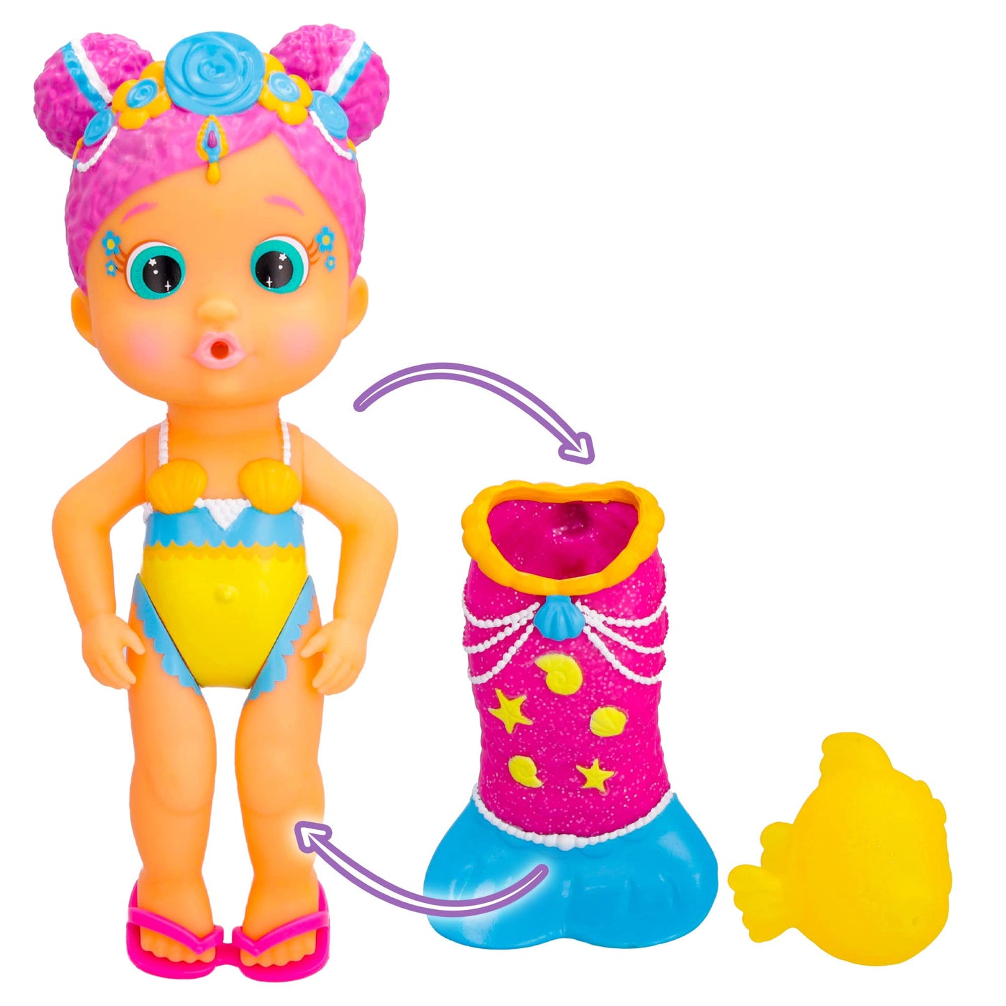 Bloopies Mermaids Magic Tail Melodie - Water Toy With Removable Pink And Yellow Mermaid Tail, For Girls And Kids 18M And Up