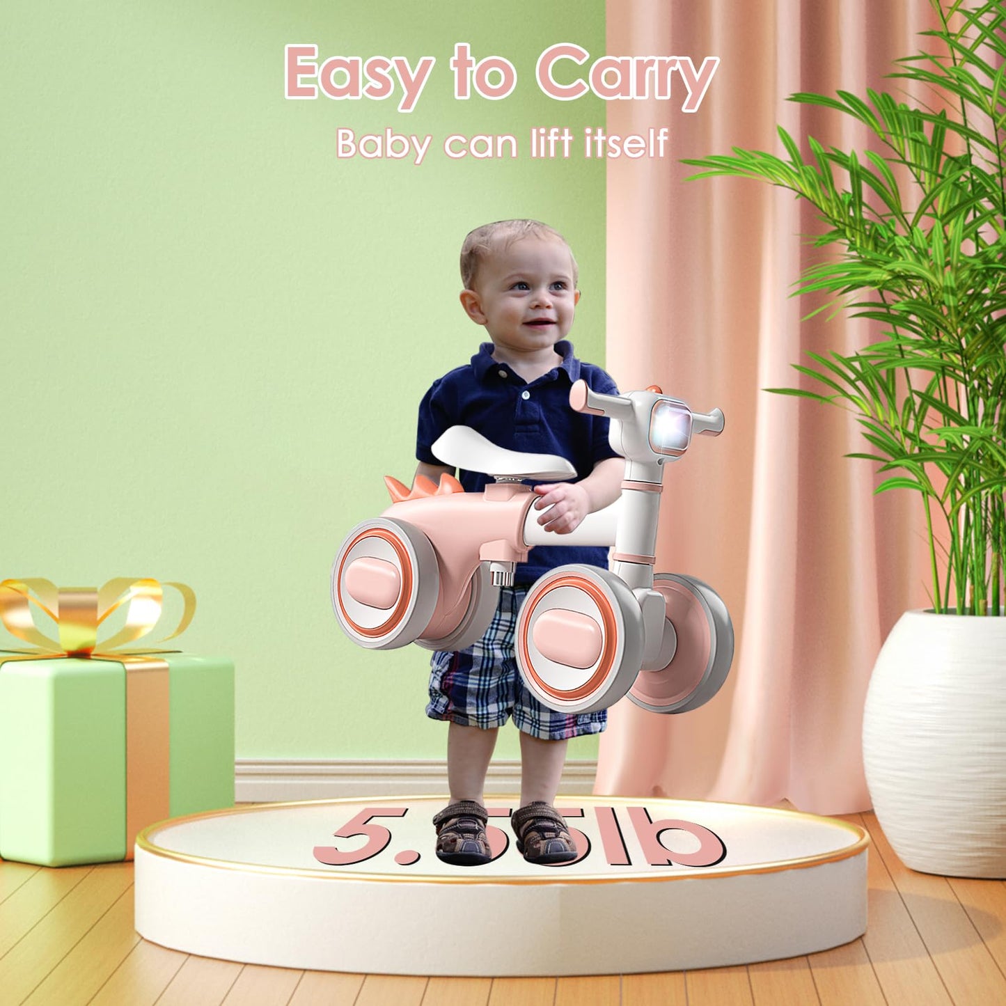 Wisimmall Baby Balance Bike For 1 Years Old Boys Girls, No Pedal Toddler Balance Bike, Adjustable Seat & Headlights Music, 10-36