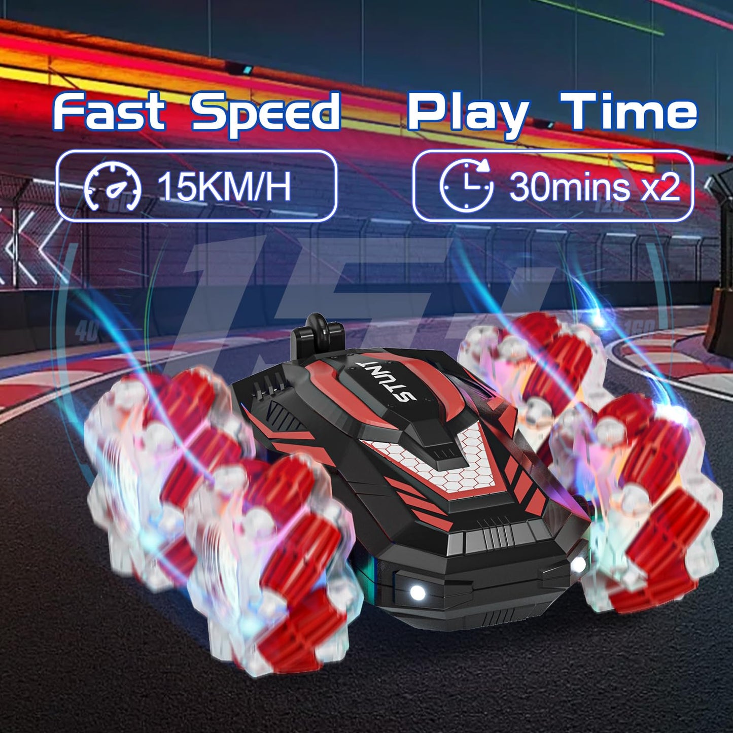 LOOZIX New Gesture Sensing RC Stunt Car with Lights Music, Hand Gesture Remote Control Car 360 Spins Double Side Twisted Glove C