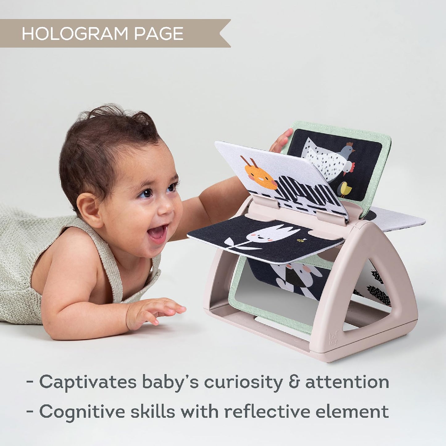 Taf Toys Black & White Rattling Spinning Book High Contrast Newborn Baby Toy 0-6 6-12 Months With Mirror For Visual Stimulation,