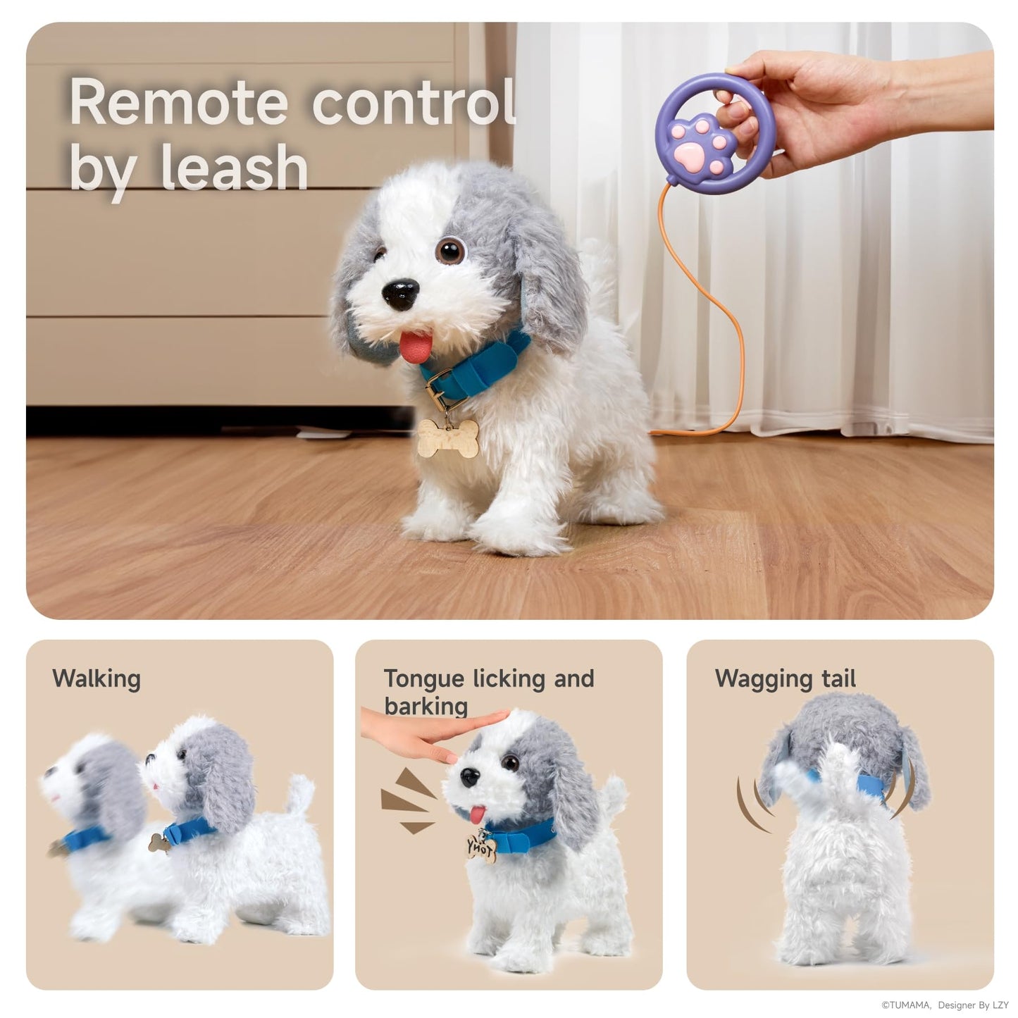 Or Or Tu Walking Barking Toy Dog With Remote Control Leash, Plush Puppy Electronic Interactive Toys For Kids, Shake Tail,Pretend