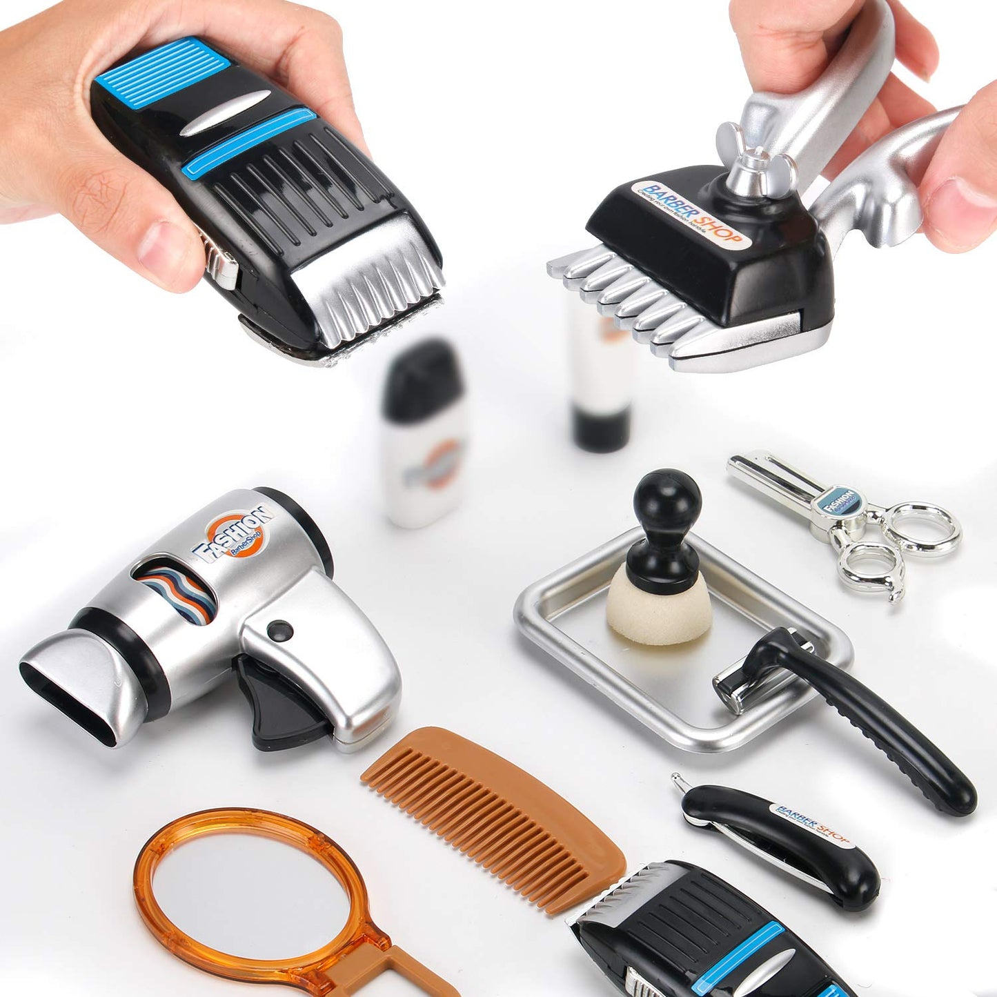 24 Pcs Barber Shop Pretend Play Toy - My First Shaving And Grooming Haircut Kit Toddler Role Play Set With Styling Accessories &