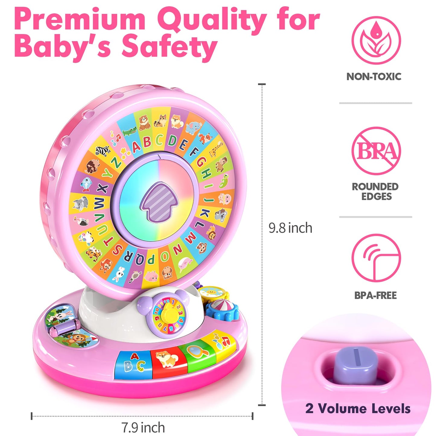 Toys For 1 2 3 Year Old Boy Girl, Musical Spin And Sing Alphabet Zoo, Learning Toys For Toddlers 1-3, Educational Interactive To