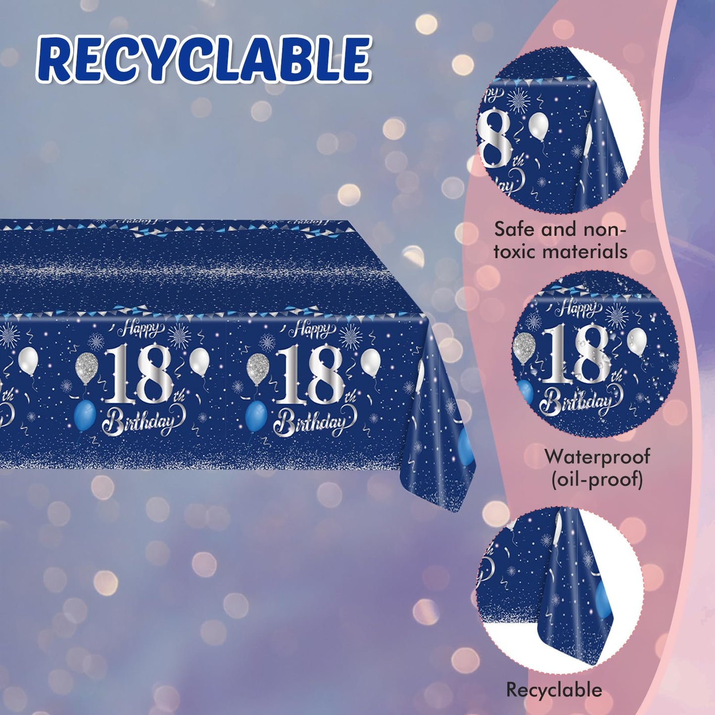 Blue 18Th Birthday Decorations For Boys Girls Navy Blue Silver Happy 18Th Birthday Napkins Tablecloth Plates For 18Th Birthday A