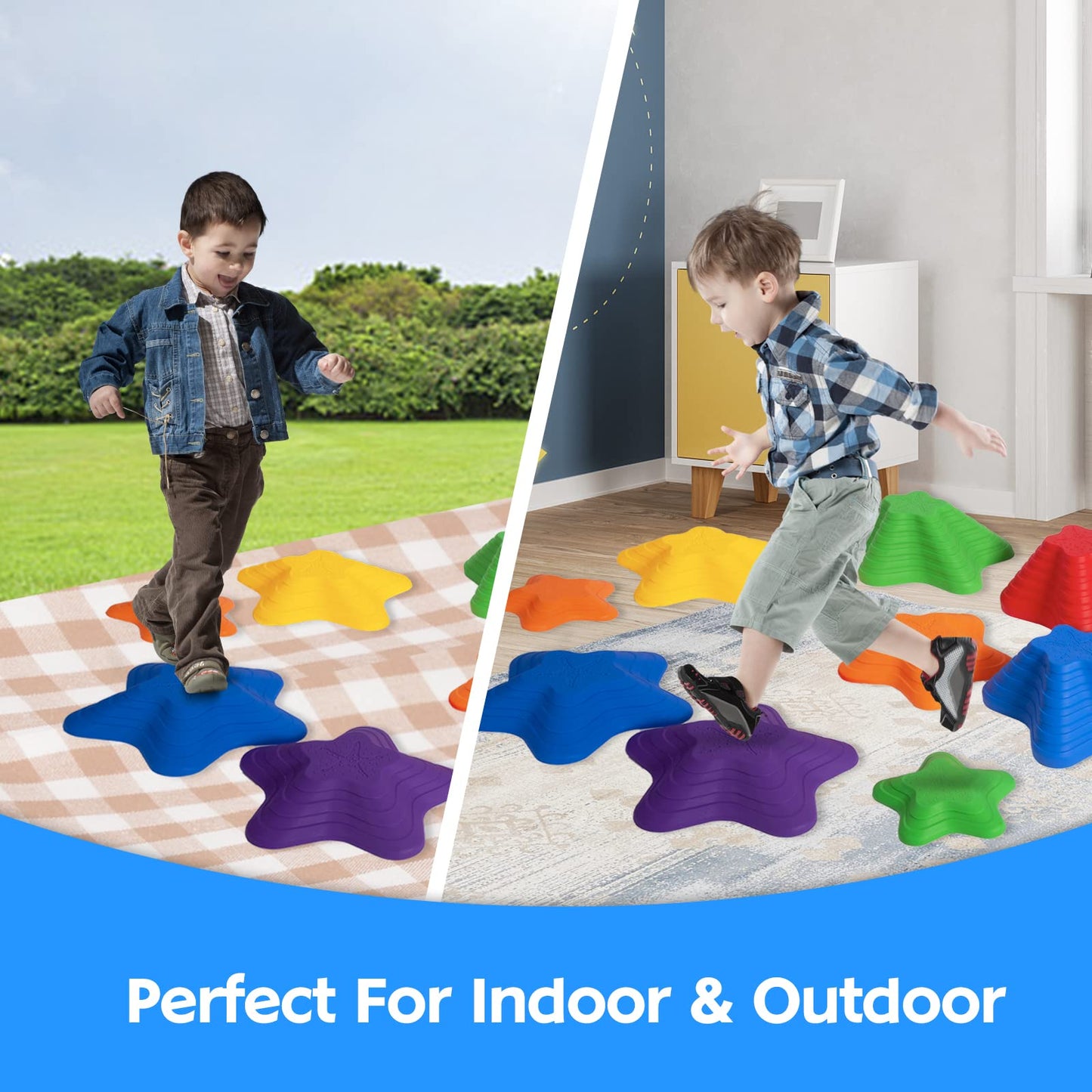 Balance Stepping Stones For Kids 11Pcs Anti-Skidding Stepping Stones Set Balance Blocks Indoor & Outdoor Kids Fitness Equipment Promotes Balance Coordination & Strength(Star)
