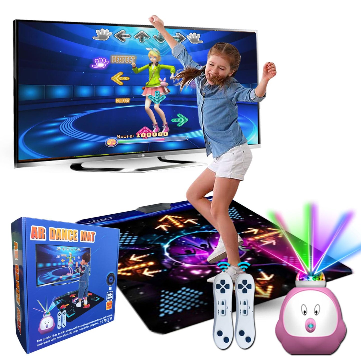 Yrprsodf Dance Mat For Kids And Adults, Musical Electronic Dance Step Pad With 100+ Games, 200+Songs, Hd Camera, 2 Motion Sensor Controllers, Mtv & Cartoon Modes, Dance Mat Toy For Girls& Boys