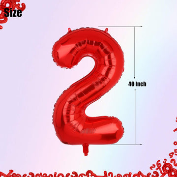 40 Inch 2 Red Number Balloons Mylar Foil Helium Digital Balloons Baby Shower 2St Birthday Party Decor Supplies