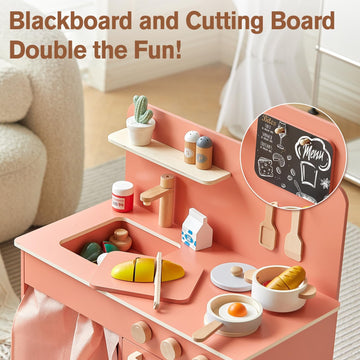 Giant bean Wooden Play Kitchen, Nordic Play Kitchen for Toddlers 1-3, Kitchen Playset for Kids with Cookware Accessories, Preten