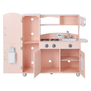 Teamson Kids Wooden Westchester Retro Play Kitchen Set, Pink/Silver, Eco-Friendly MDF & Solid Wood, Medium Size, Model TD-11414P