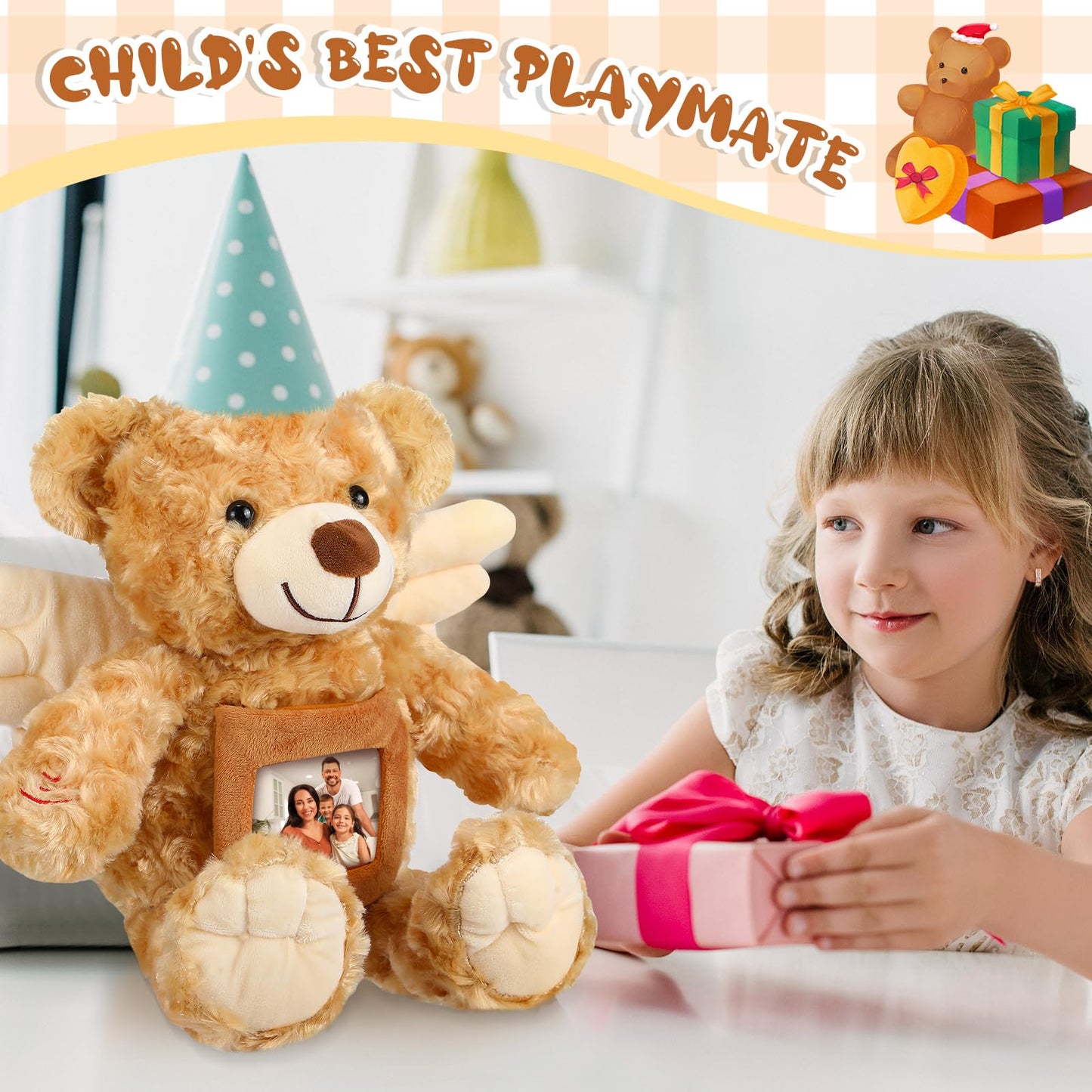 Leyndo Angel Bear Plush Stuffed Animal, 12 Inch Voice Recorder, Brown Memorial Toy for Family, Baby Shower, Birthday Gifts