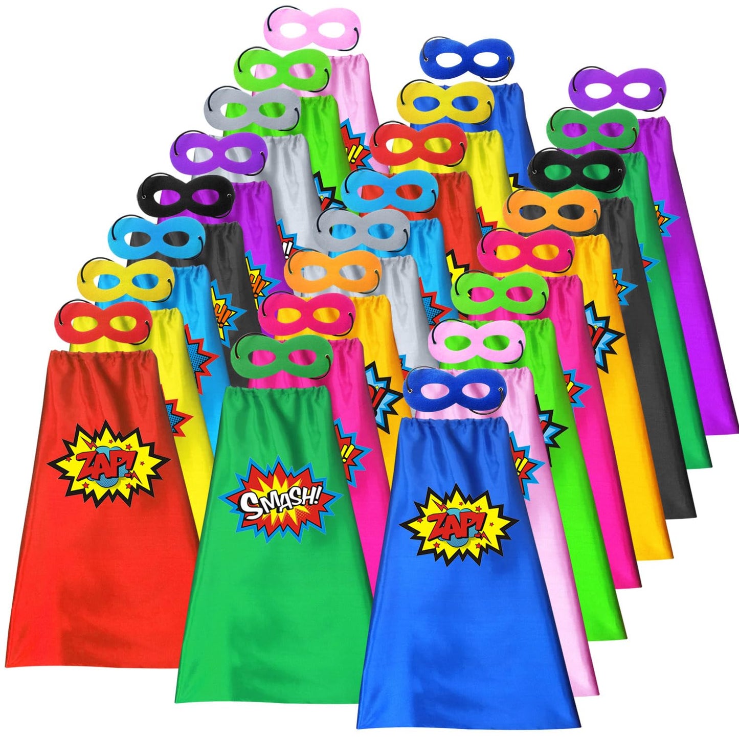Adjoy 24 Sets Kids Superhero Capes And Masks Birthday Party Dress Up Capes Costume - Mixed Colors