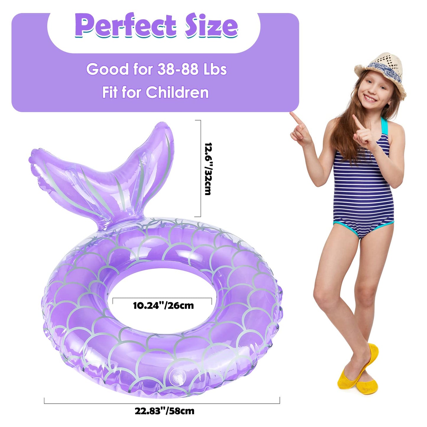 Heysplash Mermaid Pool Float, Mermaid Tail Shaped Pool Swimming Float Tube Ring Floatie, Summer Water Fun Beach Party Swimming Pool Toys For Kids Children Adults Water Activities, Purple