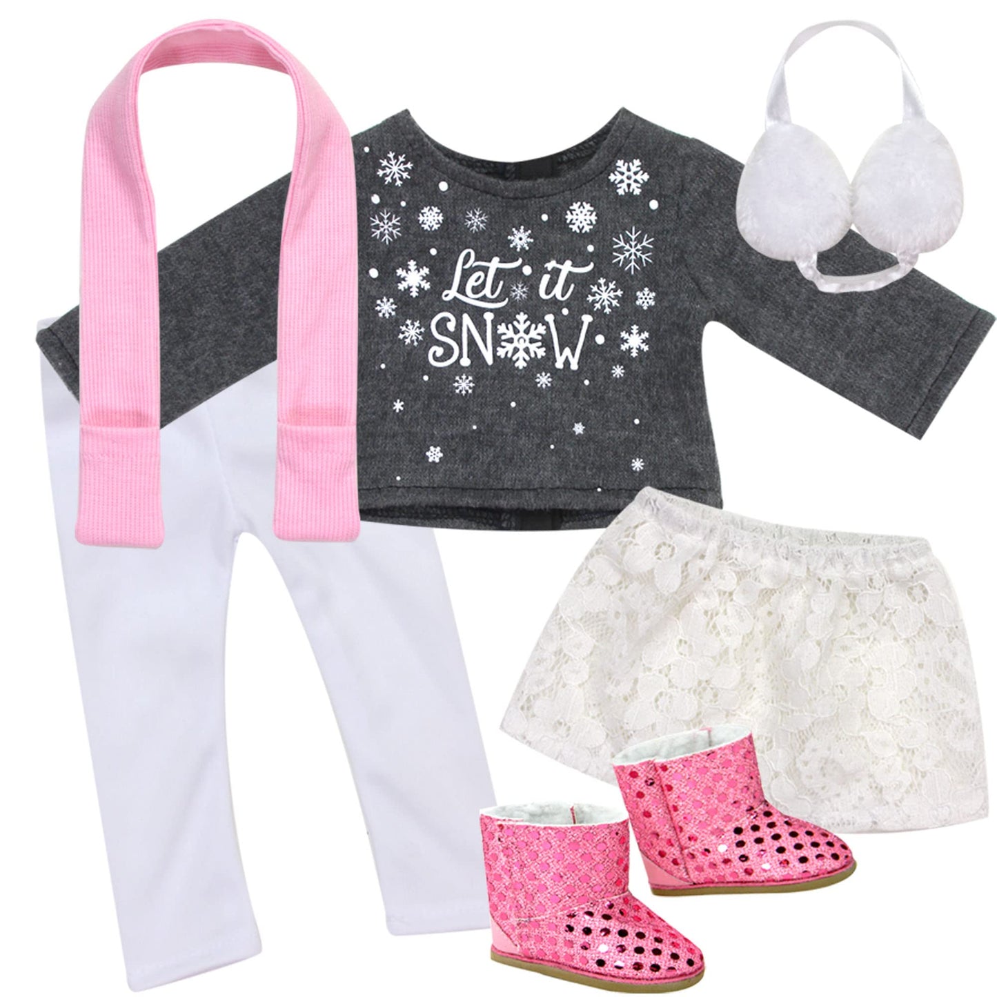 Sophia'S 6 Piece Sweater, Skirt And Accessories Outfit Set For 18'' Dolls, Gray And White