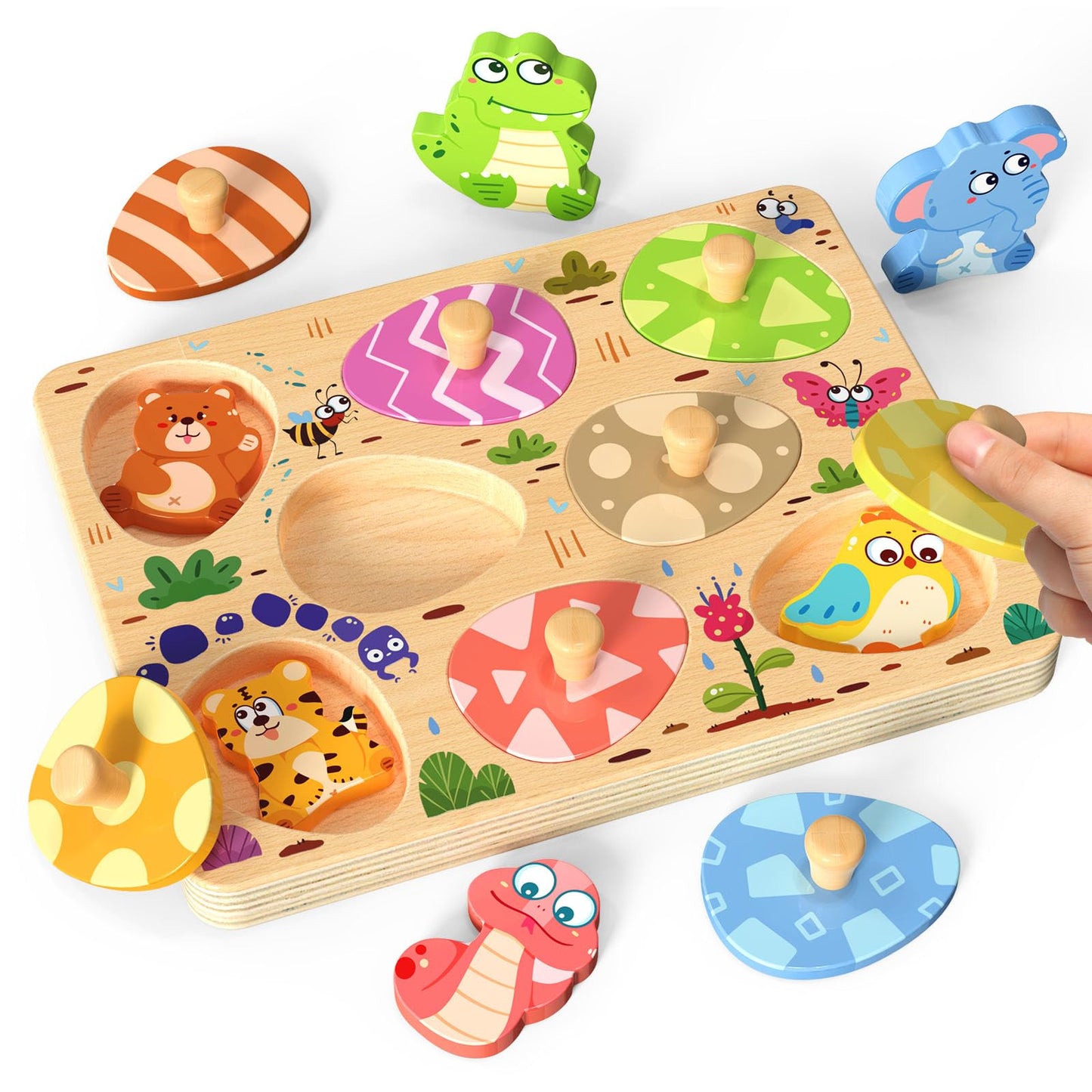 Zeoddler Wooden Puzzles For Toddlers, 8 Pcs Animal Matching Egg Puzzle, Montessori Toys For Boy Girl Easter Birthday Gifts, Preschool Learning Activities & Educational Toys For Boys, Girls