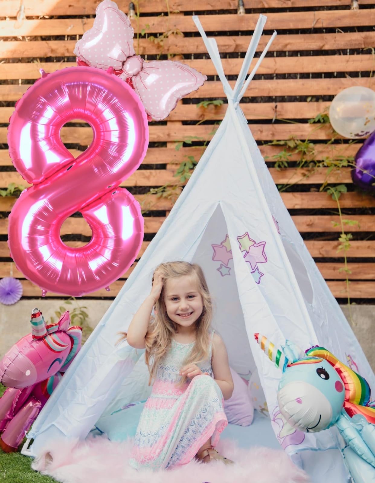 Kwuz 40 Inch Pink Number 8 Balloon - Aluminum Birthday Decoration for Girls, Princess Cowgirl Theme, Model HK40PIBNFO-8