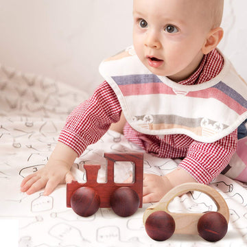Promise Babe 2Pc Wooden Rattle Organic Wooden Cars Push Car Toys Montessori Educational Natural Wood Toys Inspired Baby Newborn
