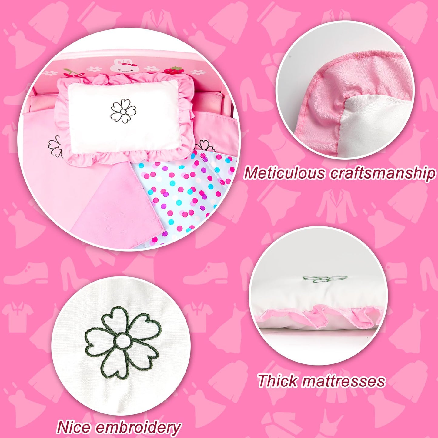 18 Inch Doll Bedding Accessories Set, Included Baby Doll Comforter, Mattress, Bed Sheets, Pillow Cute Doll Accessories- Fits 18'