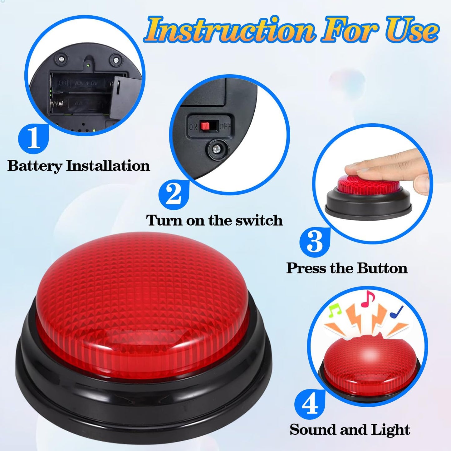 4-Pack Buzzers For Trivia Games: Game Show Buzzers Buttons, Answer Buzzers For Classroom, Game Buzzers With Lights And Sound Gre
