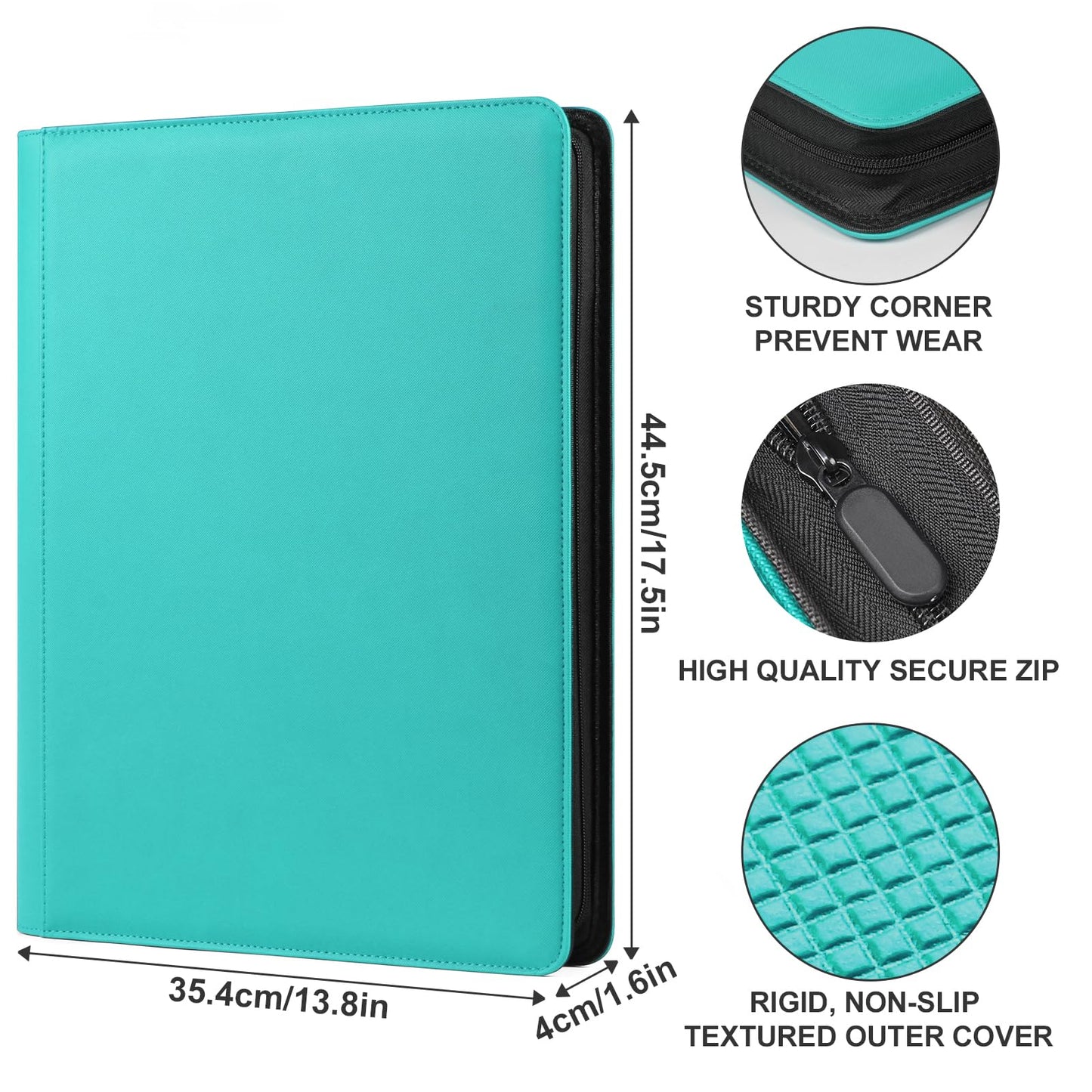 GEAoffice enhanced 1000 Trading Card Binder Large Side Loading 16 Pocket Card Collection Binder Album Folder for MTG TCG & Sports Turquoise