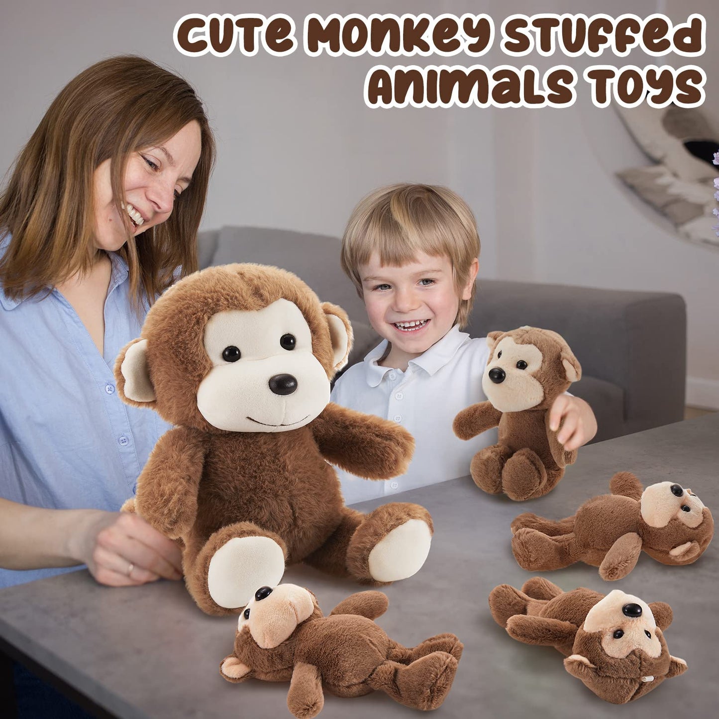 Lewtemi 5 Pcs Monkey Stuffed Animals Large Monkey Plush Toy With 4 Cute Plush Baby Monkeys Soft Stuffed Monkey Plush Toy Cuddly