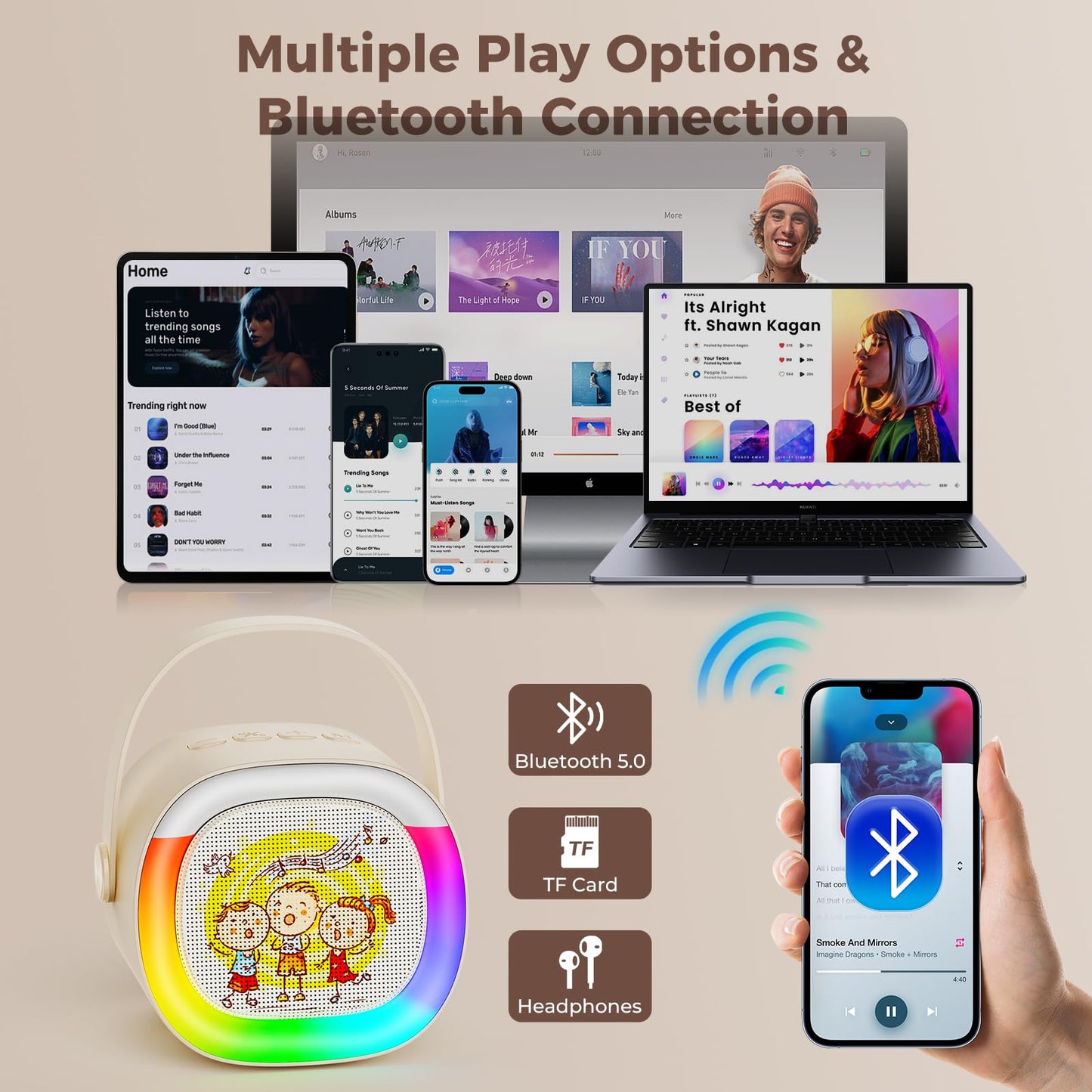 Hwwr Kids Karaoke Machine, Portable Bluetooth Speaker With Wireless Microphone, Christmas Birthday For Girls 4, 5, 6, 7, 8, 9, 1