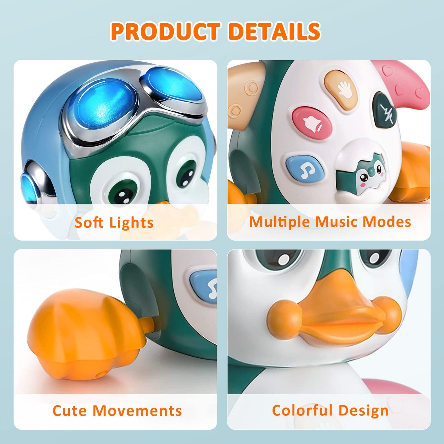 Moontoy Penguin Musical Crawling Baby Toys With Light & Sound Infant Tummy Time Toys 3 4 5 6 7 8 9 10 11 12 18 Month Developmental Newborn Sensory Walking Moving Valentines Gift Easter Basket Stuffers