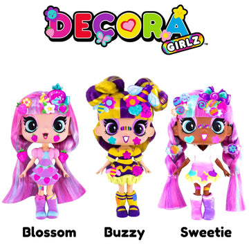 DECORA GIRLZ 5 Dolls 3 Pack - Blossom, Buzzy & Sweetie | Fashion Dolls for Ages 4+ | Surprise Gift with Clothes & Accessories