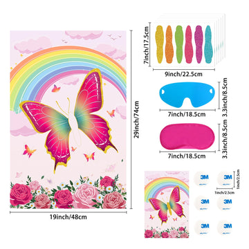 Pin The Tail On The Butterfly Party Games For Girls Butterfly Party Favors Birthday Party Games Pink Butterfly Birthday Party Supplies Decorations, Large Butterfly Game Poster With 36 Stickers